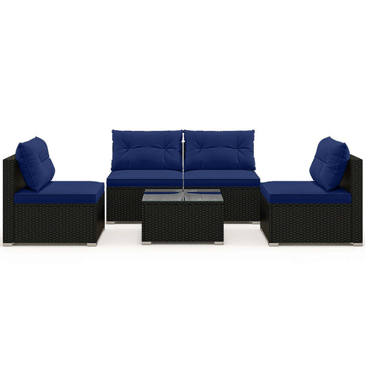 Costway 5 -Piece Rattan 4 Patio Sofa Conversation Set with Blue Cushions
