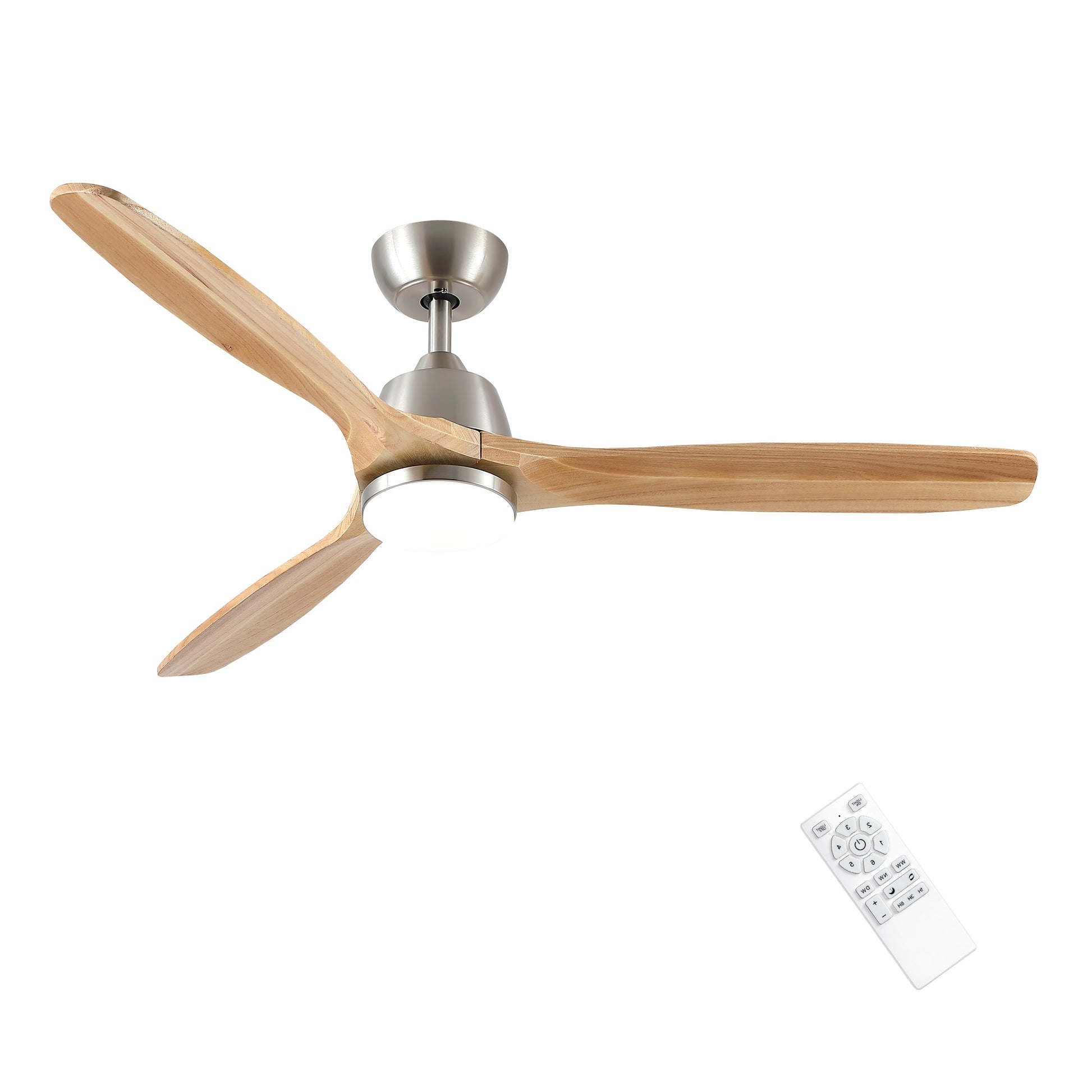 Flynama 52-in Brushed Nickel with Wood Blades Integrated LED Ceiling Fan With Light 3 -Blade