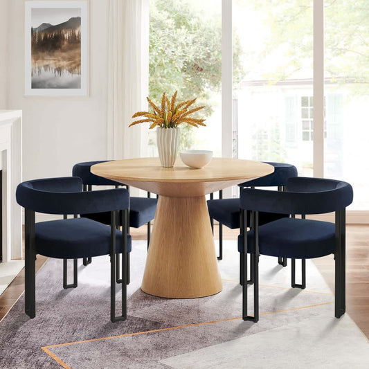 Maison Boucle Set of 4 Navy Blue Velvet Dining Chairs with Arms Curved Back U-Shaped Metal Legs for Breakfast Nook