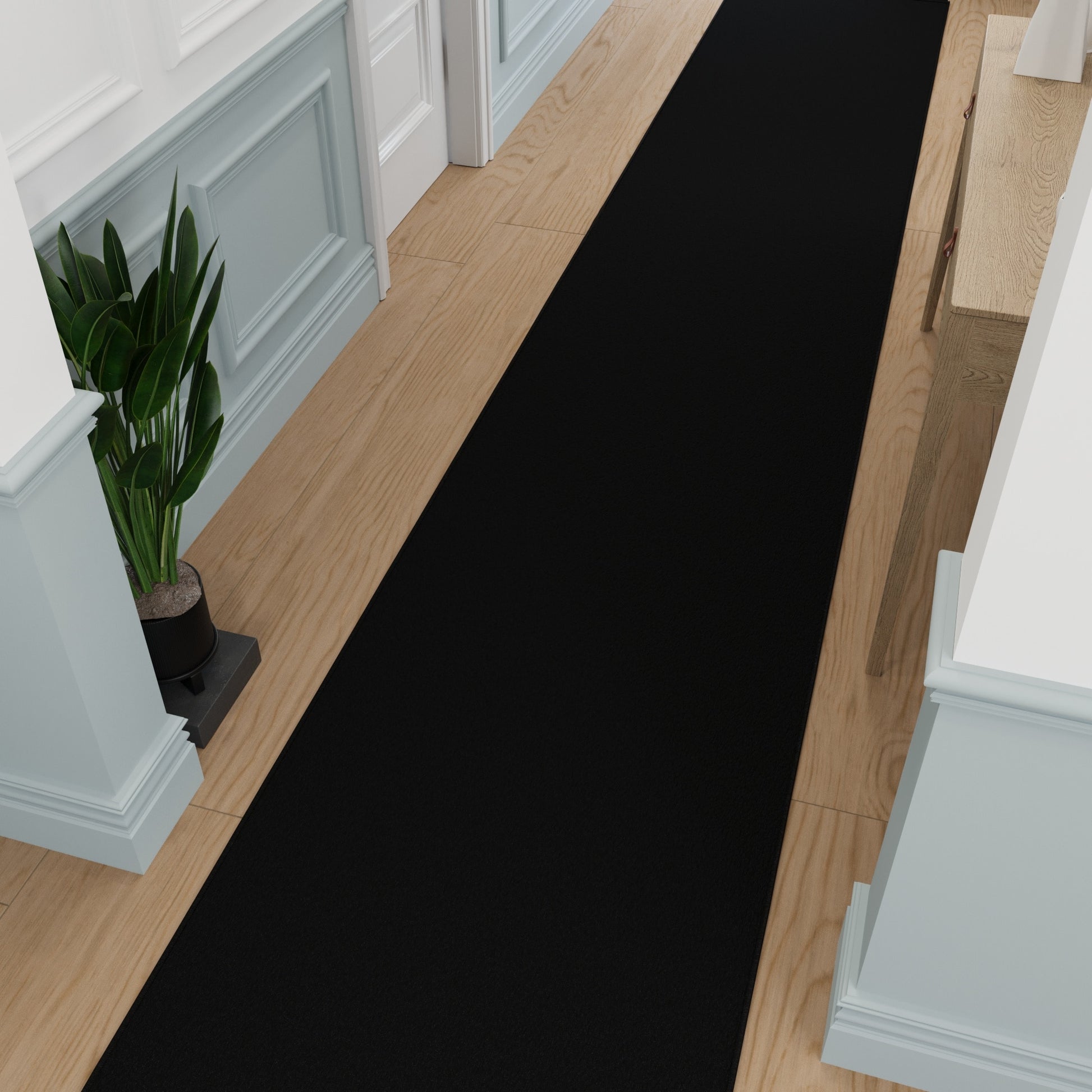Ottomanson 2'7" x 49' Non-Slip Hallway Runner 3 x 49 (ft) Loomed Nylon Black Rectangular Indoor Solid Mid-Century Modern Spot Clean Only Pet Friendly Runner rug