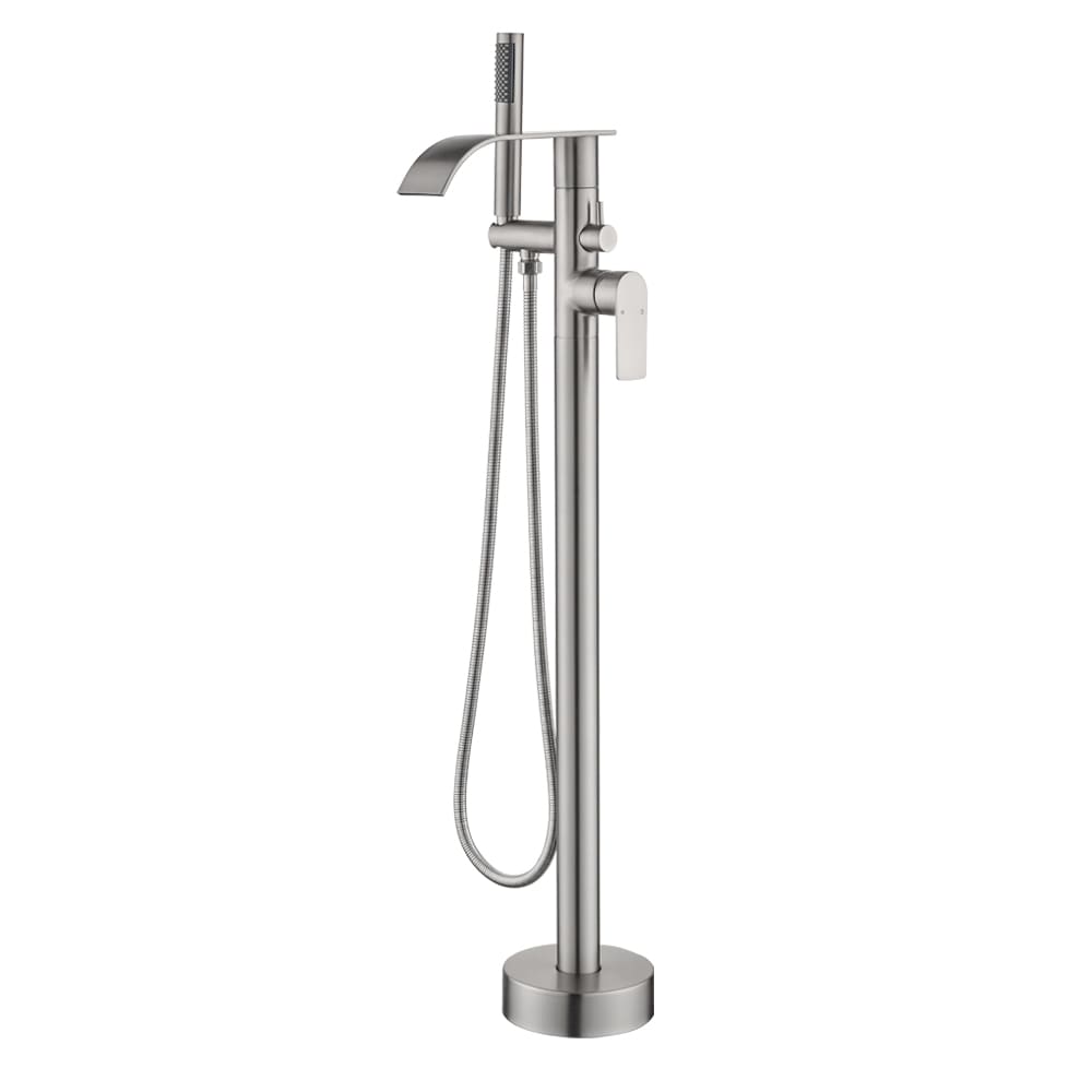 WELLFOR Brushed Nickel 1-handle Freestanding Waterfall Bathtub Faucet with Hand Shower ( Valve Included )