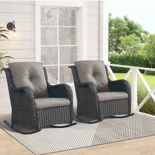 Jeehope PAnorama Series 2 -Piece Wicker Patio Conversation Set with Gray Cushions