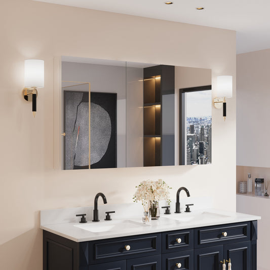 Forclover RO 52-in x 30-in Surface/Recessed Mount Silver Mirrored Rectangle Soft Close Medicine Cabinet