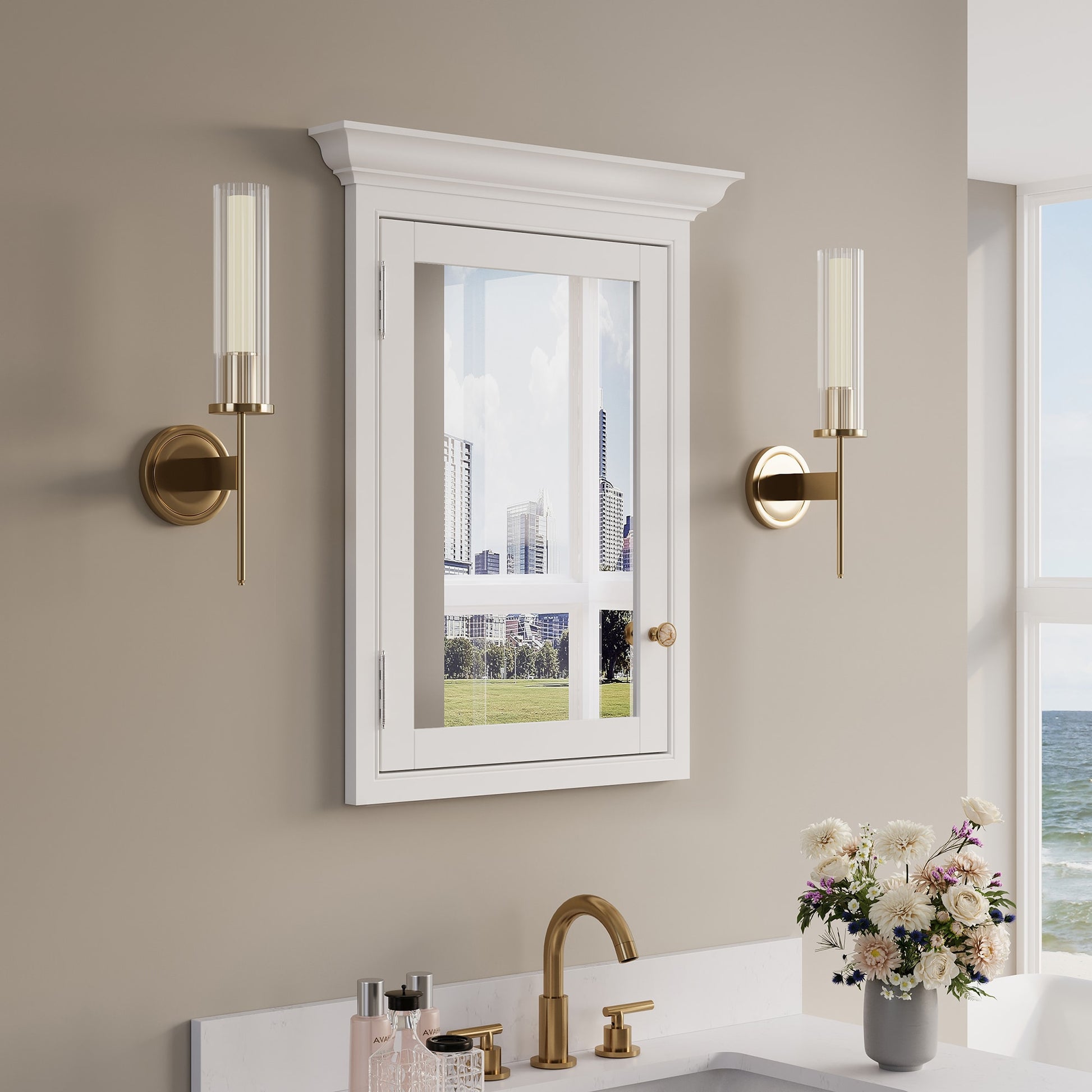 Forclover KB 24-in x 30-in LED Recessed Mount White Mirrored Rectangle Medicine Cabinet