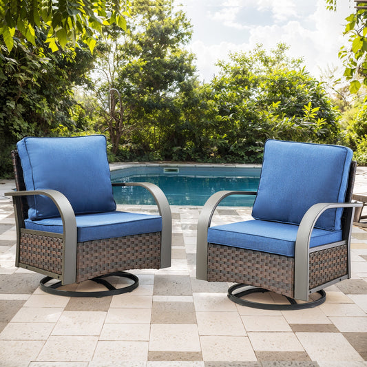 Jeehope PAnorama Series 2 -Piece Wicker Patio Conversation Set with Navy Cushions