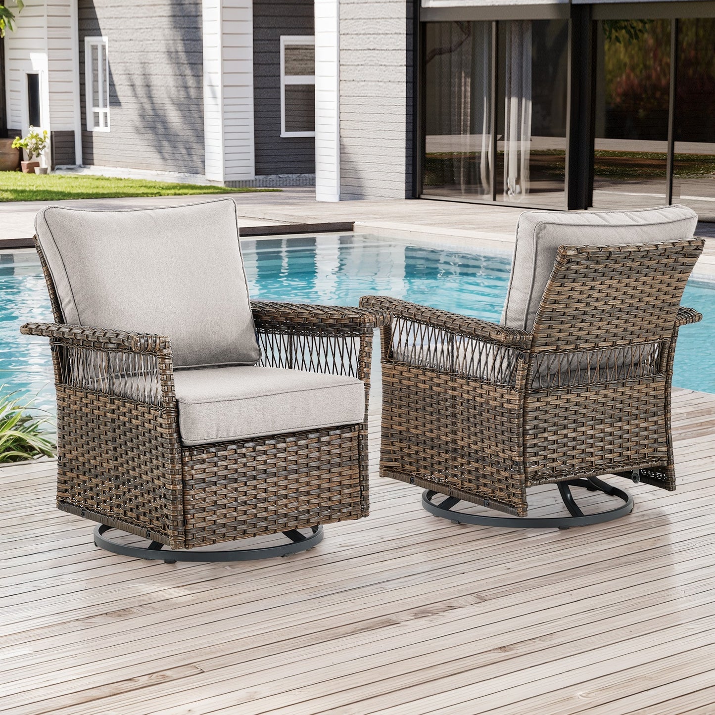 Jeehope PAnorama Series 2 -Piece Wicker Patio Conversation Set with Beige Cushions
