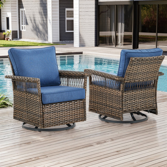 Jeehope PAnorama Series 2 -Piece Wicker Patio Conversation Set with Navy Cushions