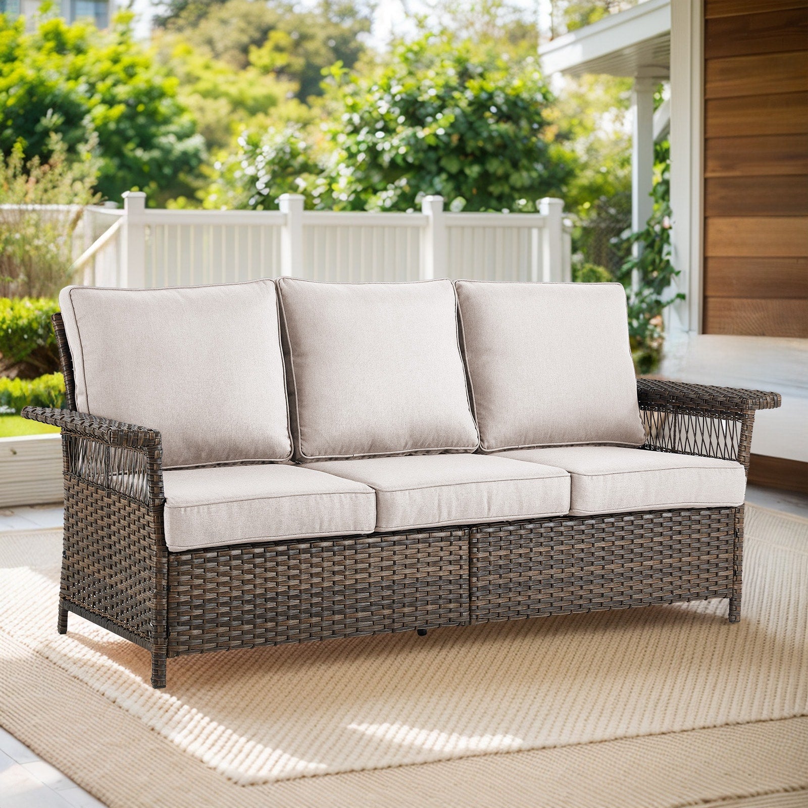 Jeehope PAnorama Series Wicker Outdoor Sofa with Beige Cushions and Steel Frame