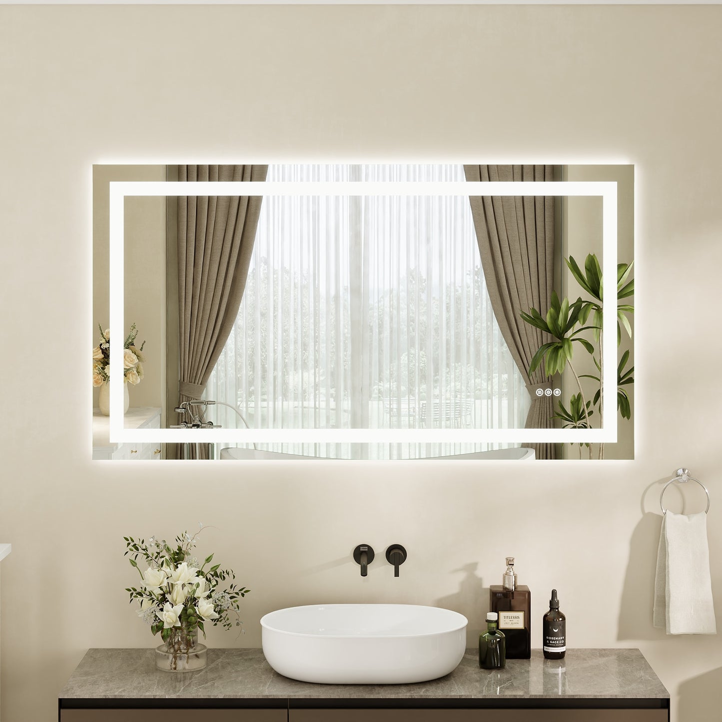 DeerValley 55-in x 30-in Polished Frameless Rectangle Dimmable LED Lighted Fog Free Bathroom Vanity Mirror ( Clear )