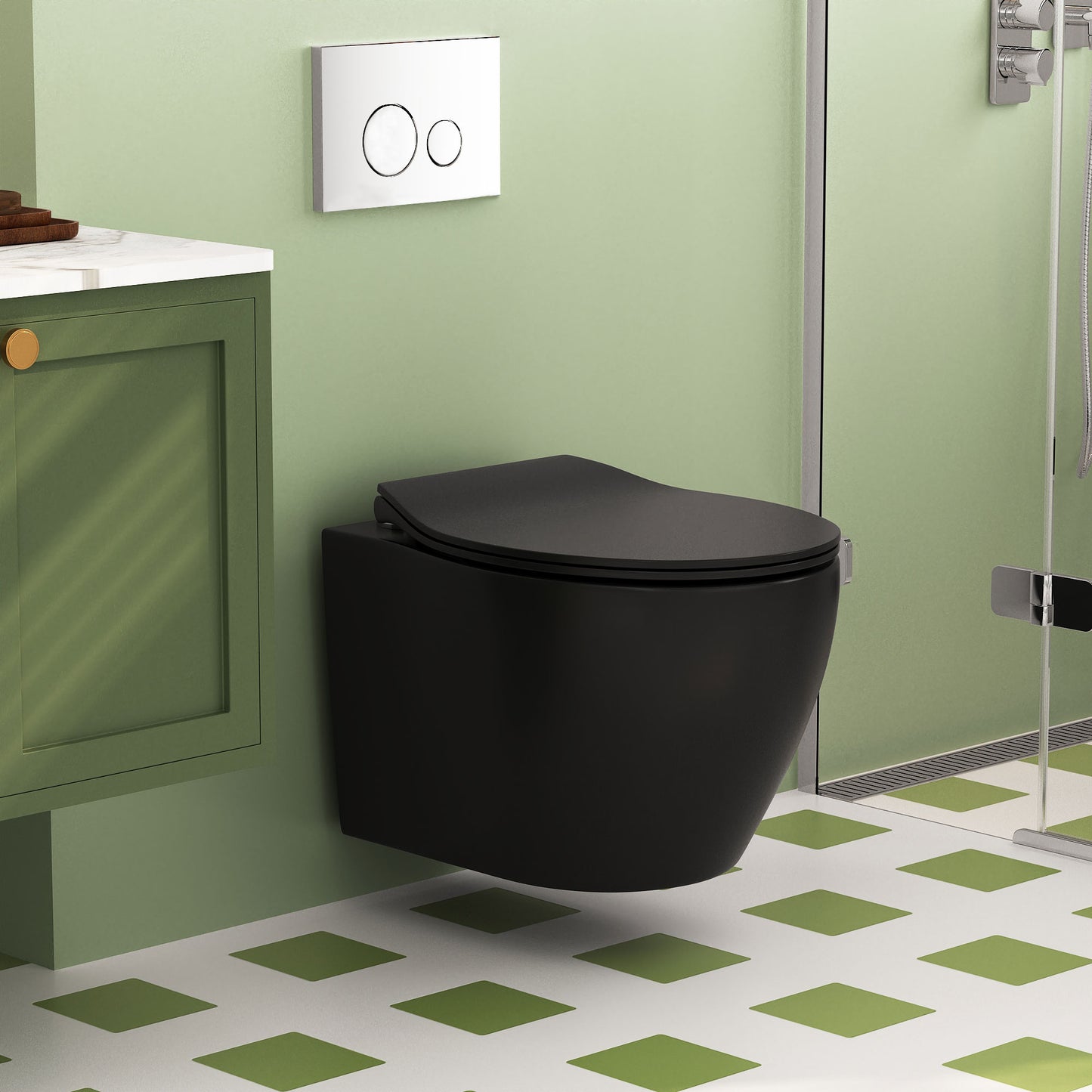 DeerValley Liberty Black Elongated Custom height Wall-hung Rough-In WaterSense 1.6 GPF Dual Flush Soft Close 1-piece back-to-wall Toilet