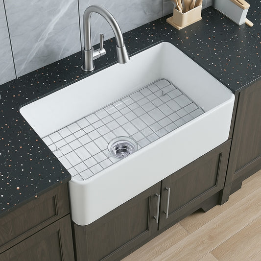 AKDY Fireclay Sink Farmhouse apron front 33-in x 20-in Fireclay Single bowl Kitchen Sink