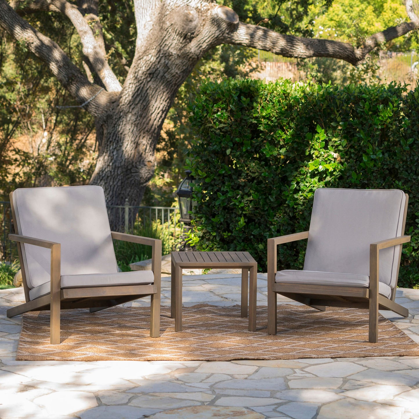 Moda Furnishings Gigi 3 -Piece Patio Conversation Set with Gray Cushions