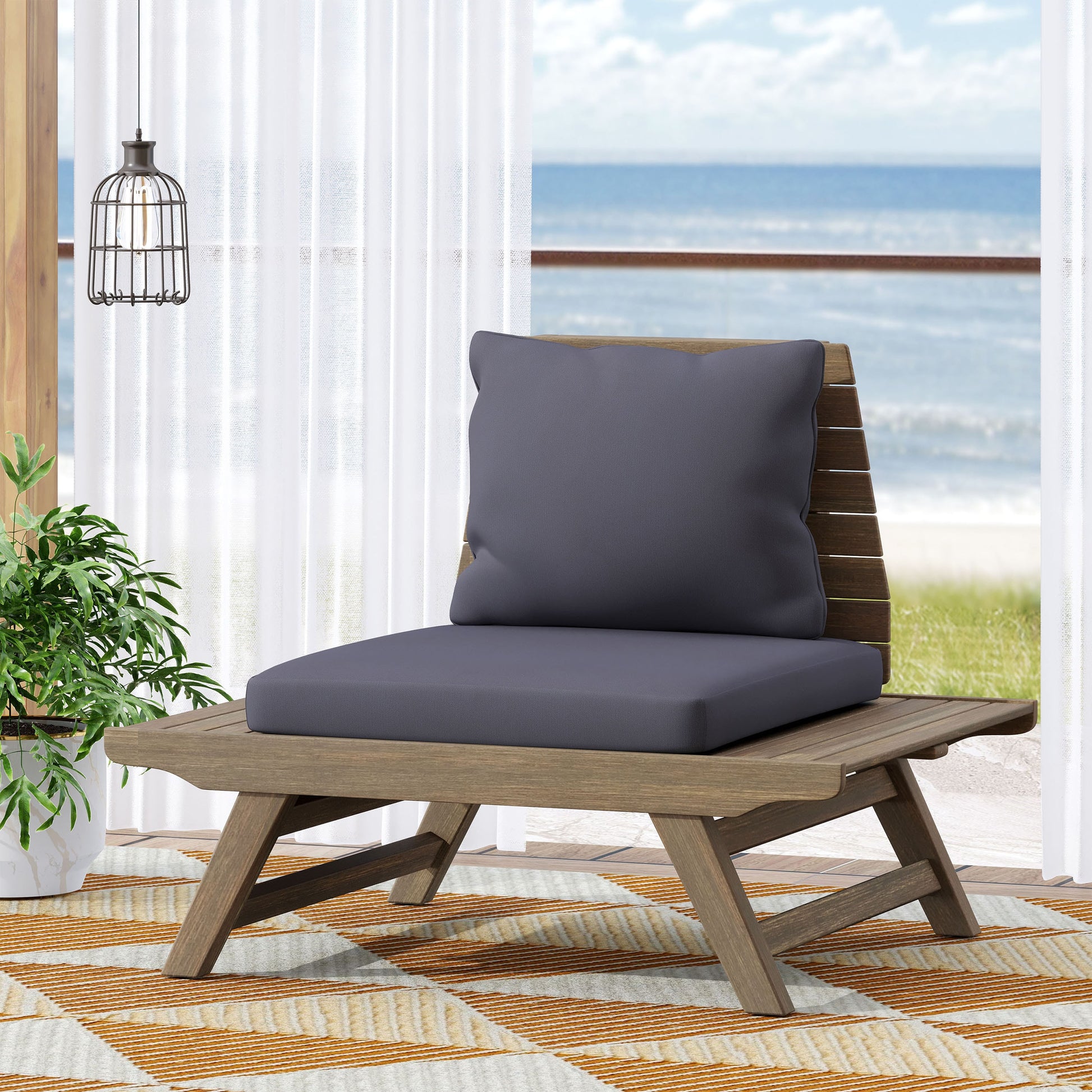 Moda Furnishings GIGI Dark Gray Wood Frame Stationary Conversation Chair with Gray Cushioned Seat