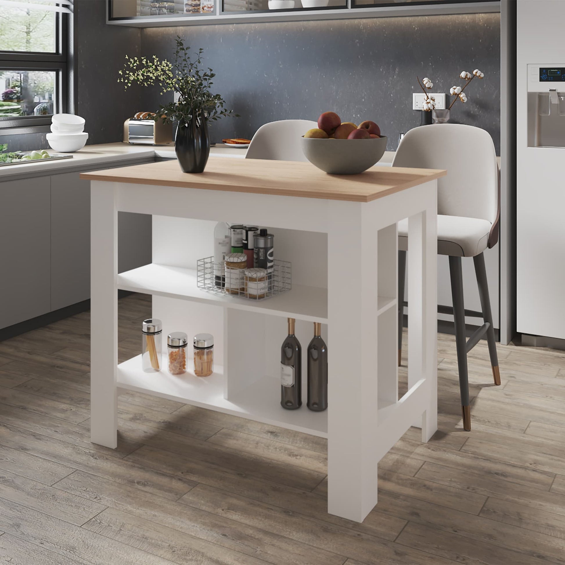 Runesay White MDF Base with MDF Rolling Kitchen Island ( 52.7-in x 29.5-in x 36.81-in )
