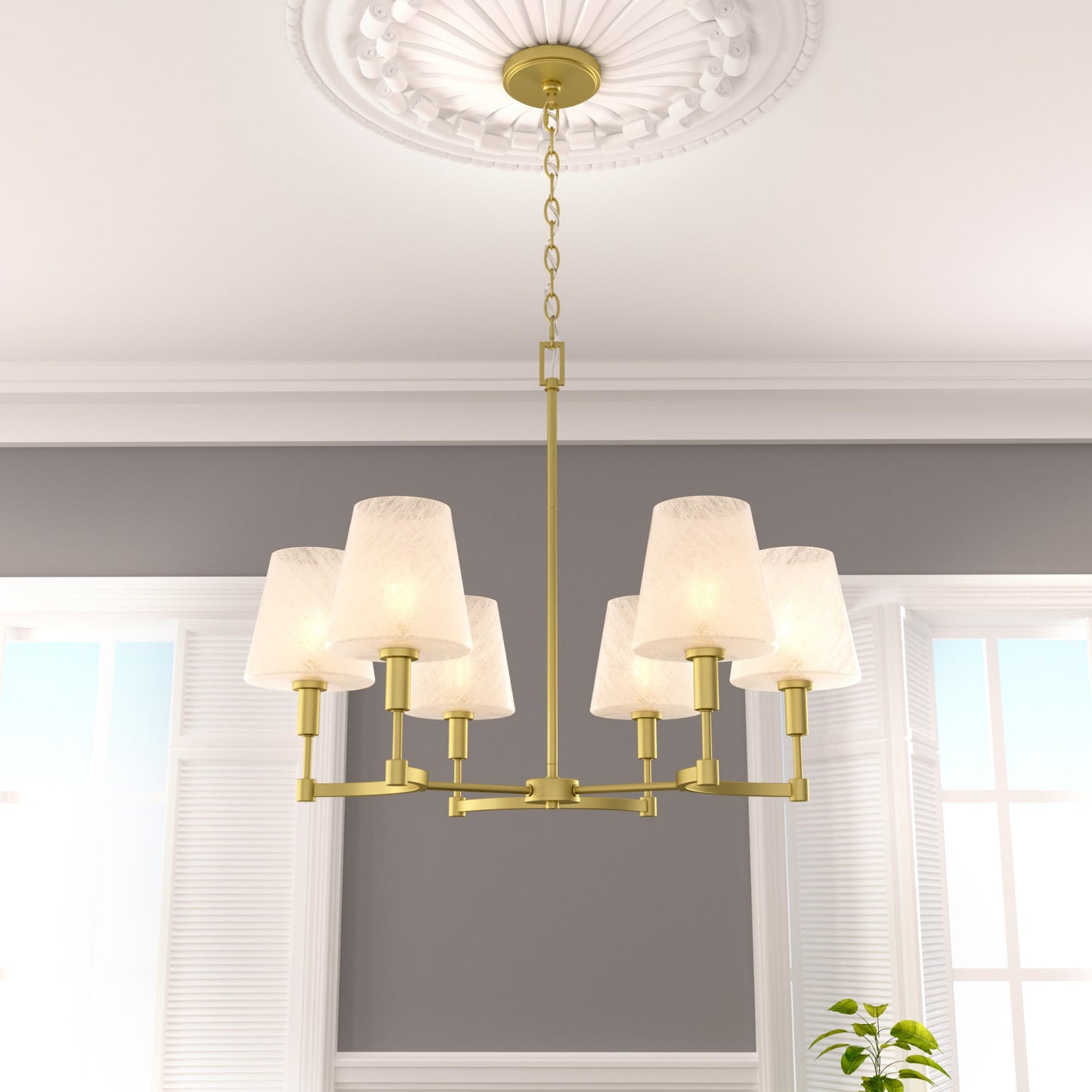 ACROMA Agace 6 -Light Satin Gold Indoor Bare bulb Metal Chandelier