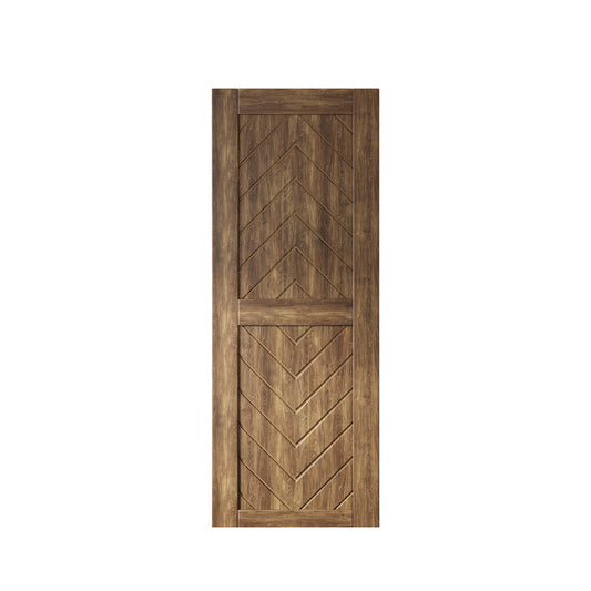 HOMACER 30-in x 80-in Dark Walnut Herringbone Pine Wood Solid core Single Barn Door (Hardware Not Included)