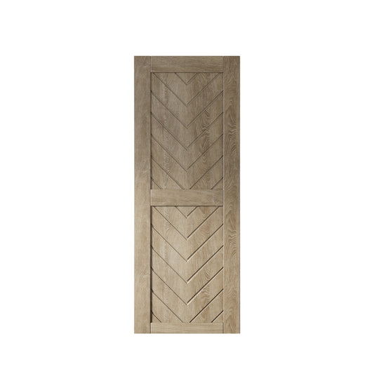HOMACER 30-in x 80-in Classic Gray Herringbone Pine Wood Solid core Single Barn Door (Hardware Not Included)