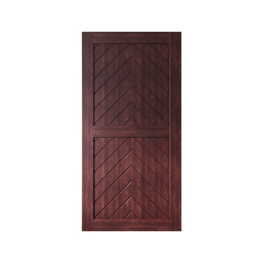 HOMACER 40-in x 80-in Red Mahogany Herringbone Pine Wood Solid core Single Barn Door (Hardware Not Included)