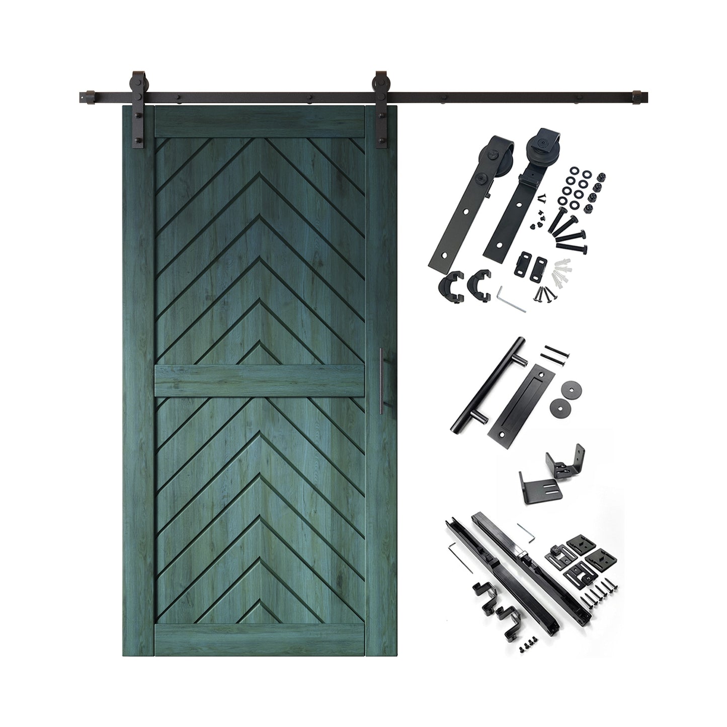 HOMACER 36-in x 80-in Royal Pine Herringbone Pine Wood Solid core Single Barn Door (Hardware Included)