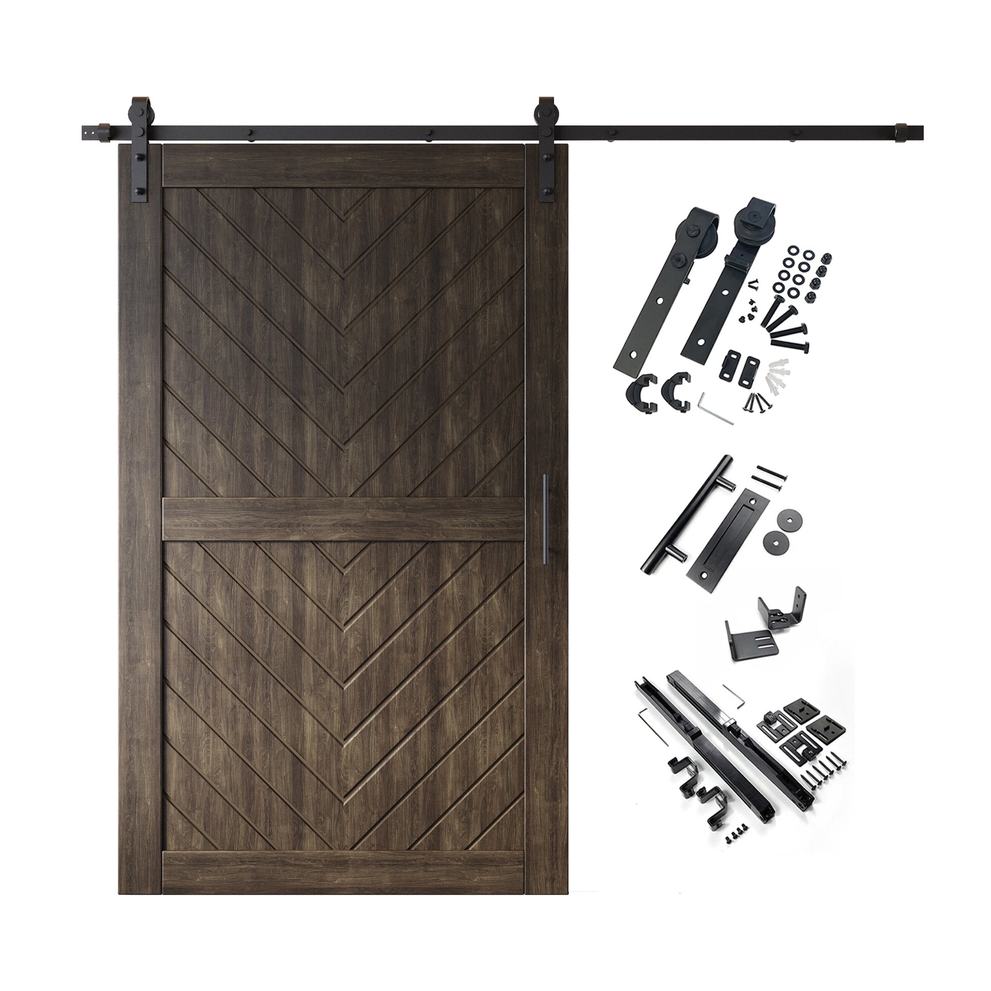 HOMACER 42-in x 80-in Ebony Herringbone Pine Wood Solid core Single Barn Door (Hardware Included)