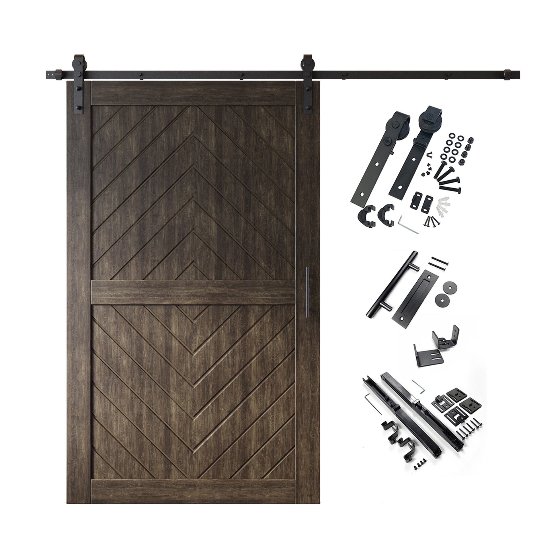 HOMACER 48-in x 80-in Ebony Herringbone Pine Wood Solid core Single Barn Door (Hardware Included)