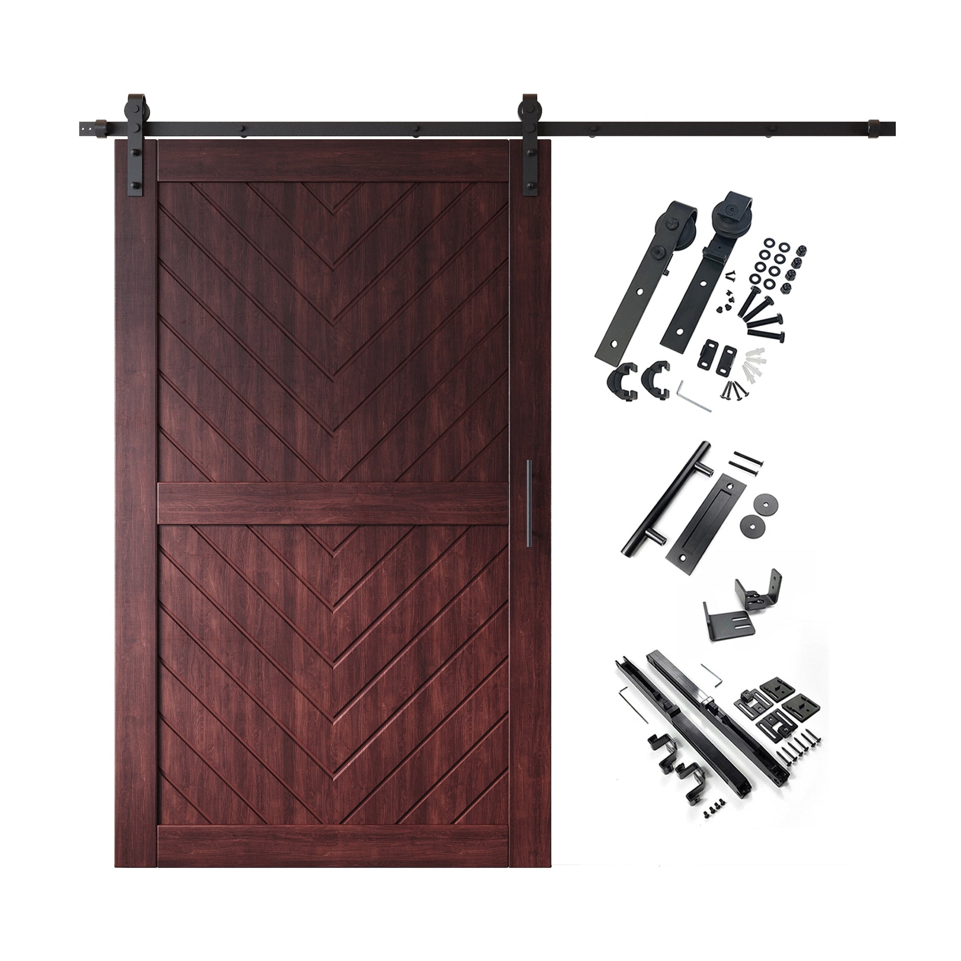 HOMACER 48-in x 80-in Red Mahogany Herringbone Pine Wood Solid core Single Barn Door (Hardware Included)