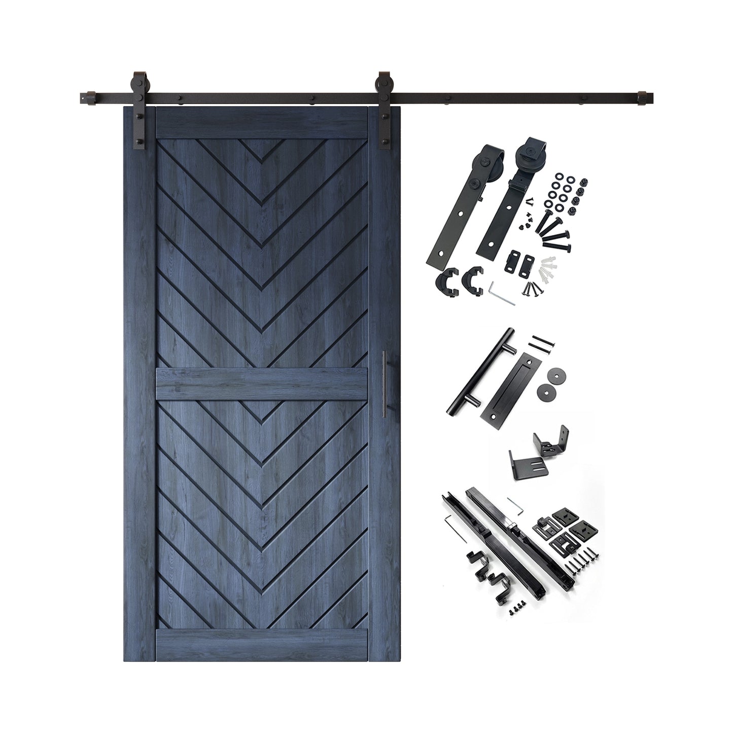 HOMACER 40-in x 80-in Navy Herringbone Pine Wood Solid core Single Barn Door (Hardware Included)