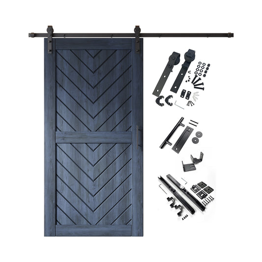 HOMACER 40-in x 80-in Navy Herringbone Pine Wood Solid core Single Barn Door (Hardware Included)