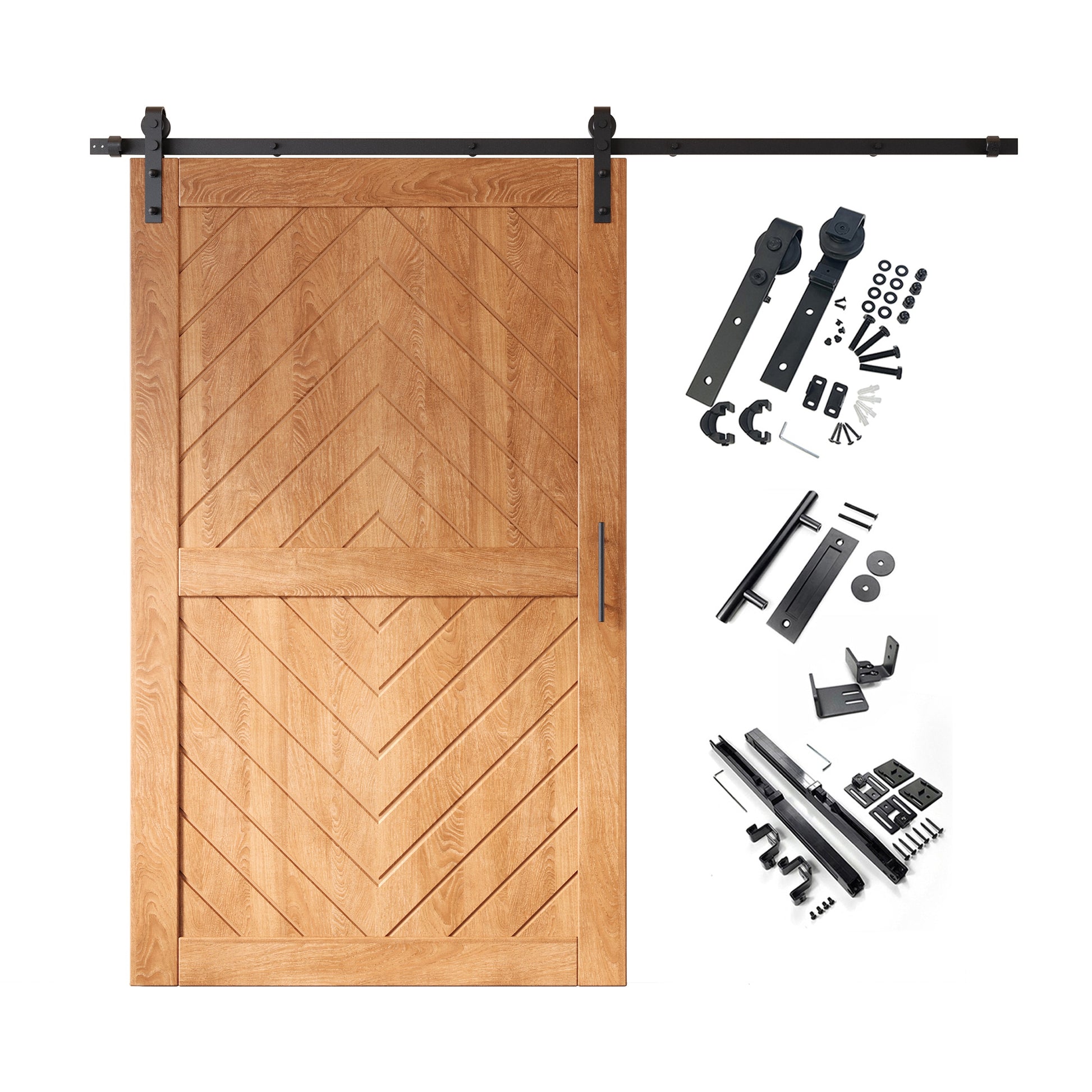 HOMACER 42-in x 80-in Early American Herringbone Pine Wood Solid core Single Barn Door (Hardware Included)