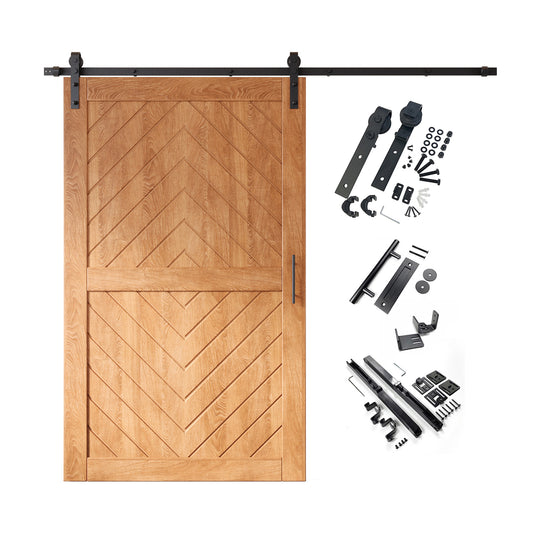 HOMACER 42-in x 80-in Early American Herringbone Pine Wood Solid core Single Barn Door (Hardware Included)