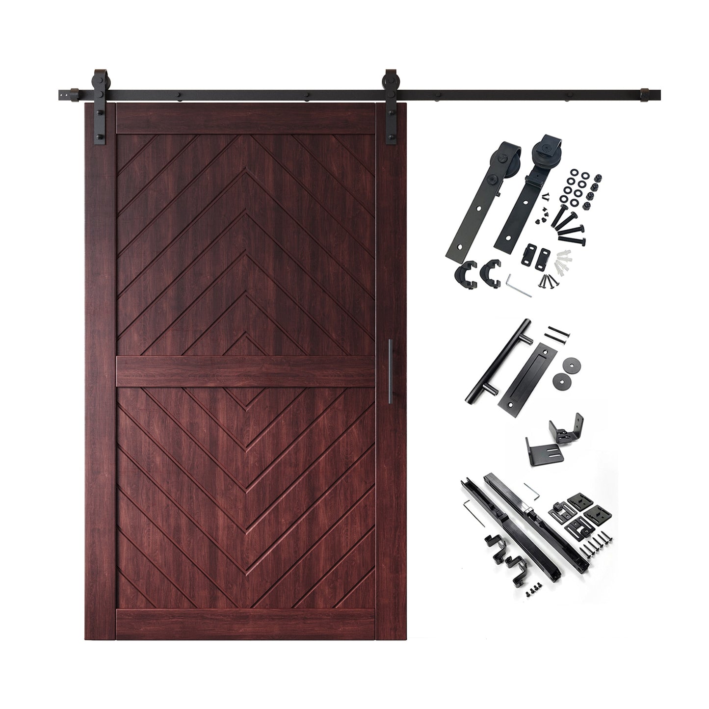 HOMACER 42-in x 80-in Red Mahogany Herringbone Pine Wood Solid core Single Barn Door (Hardware Included)