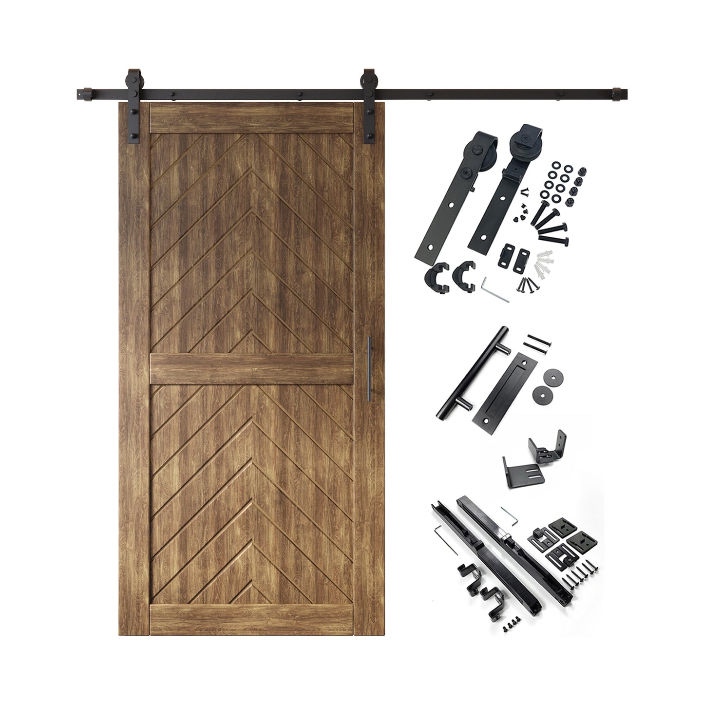 HOMACER 40-in x 80-in Dark Walnut Herringbone Pine Wood Solid core Single Barn Door (Hardware Included)