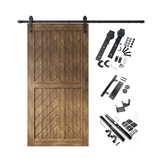 HOMACER 40-in x 80-in Dark Walnut Herringbone Pine Wood Solid core Single Barn Door (Hardware Included)