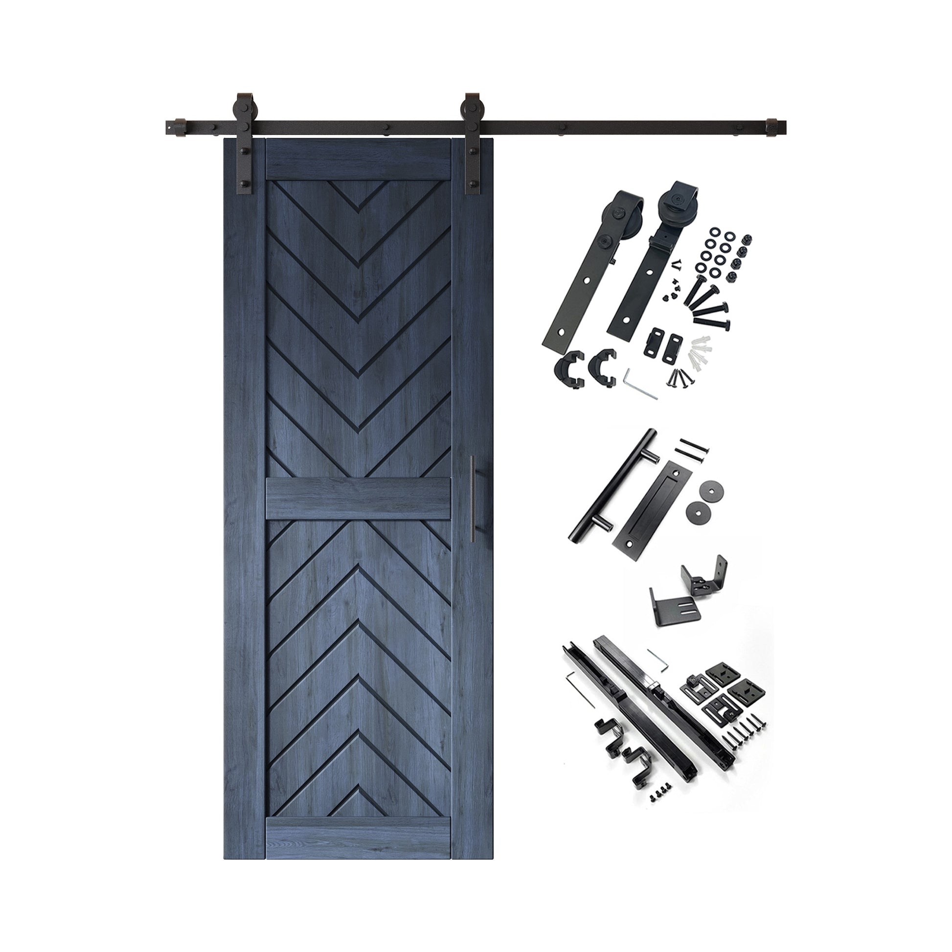 HOMACER 26-in x 80-in Navy Herringbone Pine Wood Solid core Single Barn Door (Hardware Included)