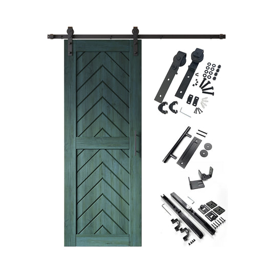 HOMACER 30-in x 80-in Royal Pine Herringbone Pine Wood Solid core Single Barn Door (Hardware Included)