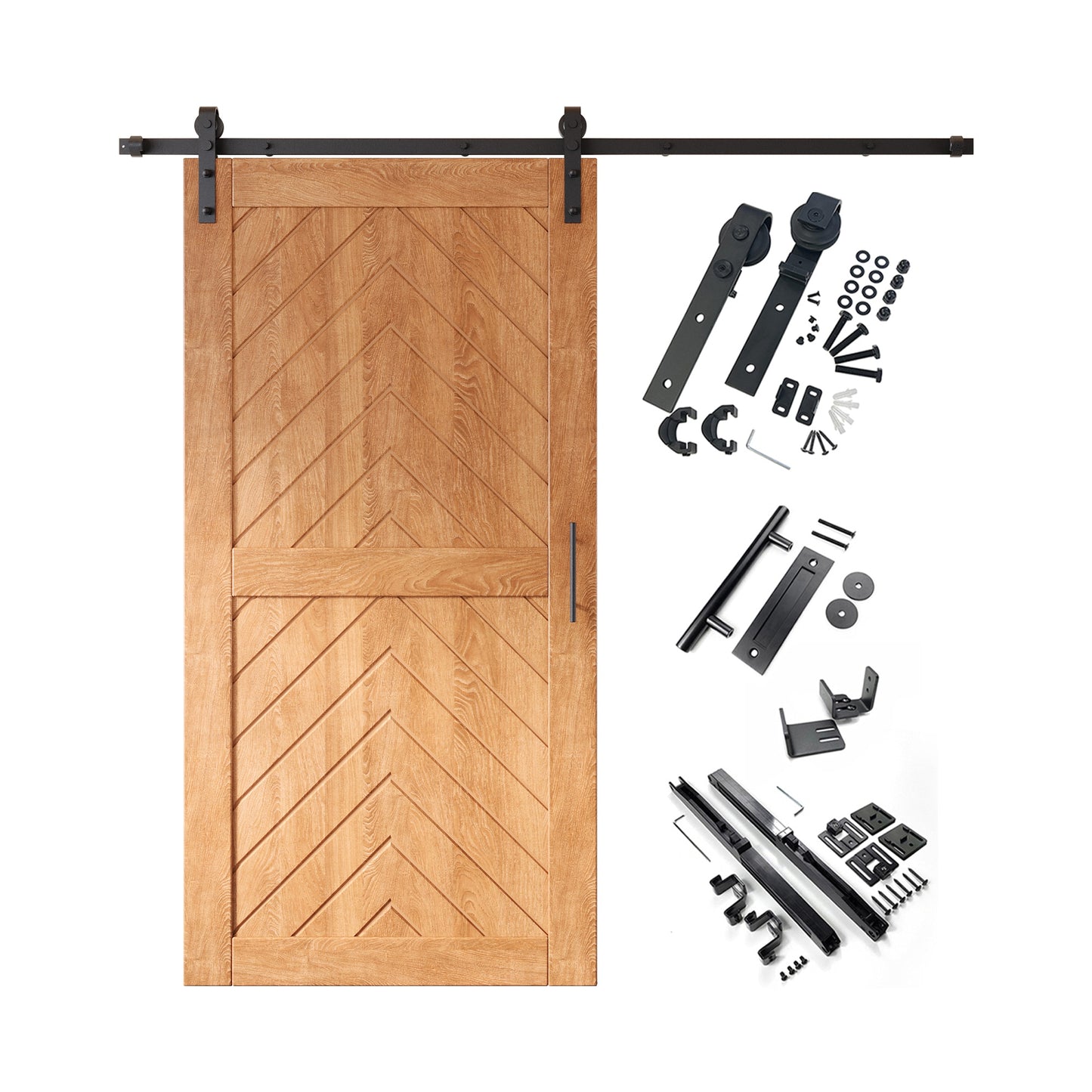 HOMACER 32-in x 80-in Early American Herringbone Pine Wood Solid core Single Barn Door (Hardware Included)
