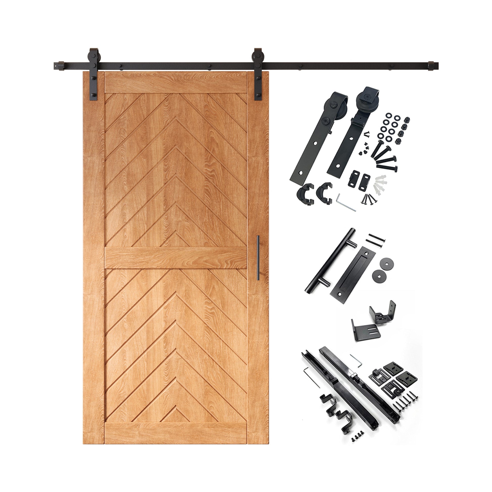 HOMACER 32-in x 80-in Early American Herringbone Pine Wood Solid core Single Barn Door (Hardware Included)