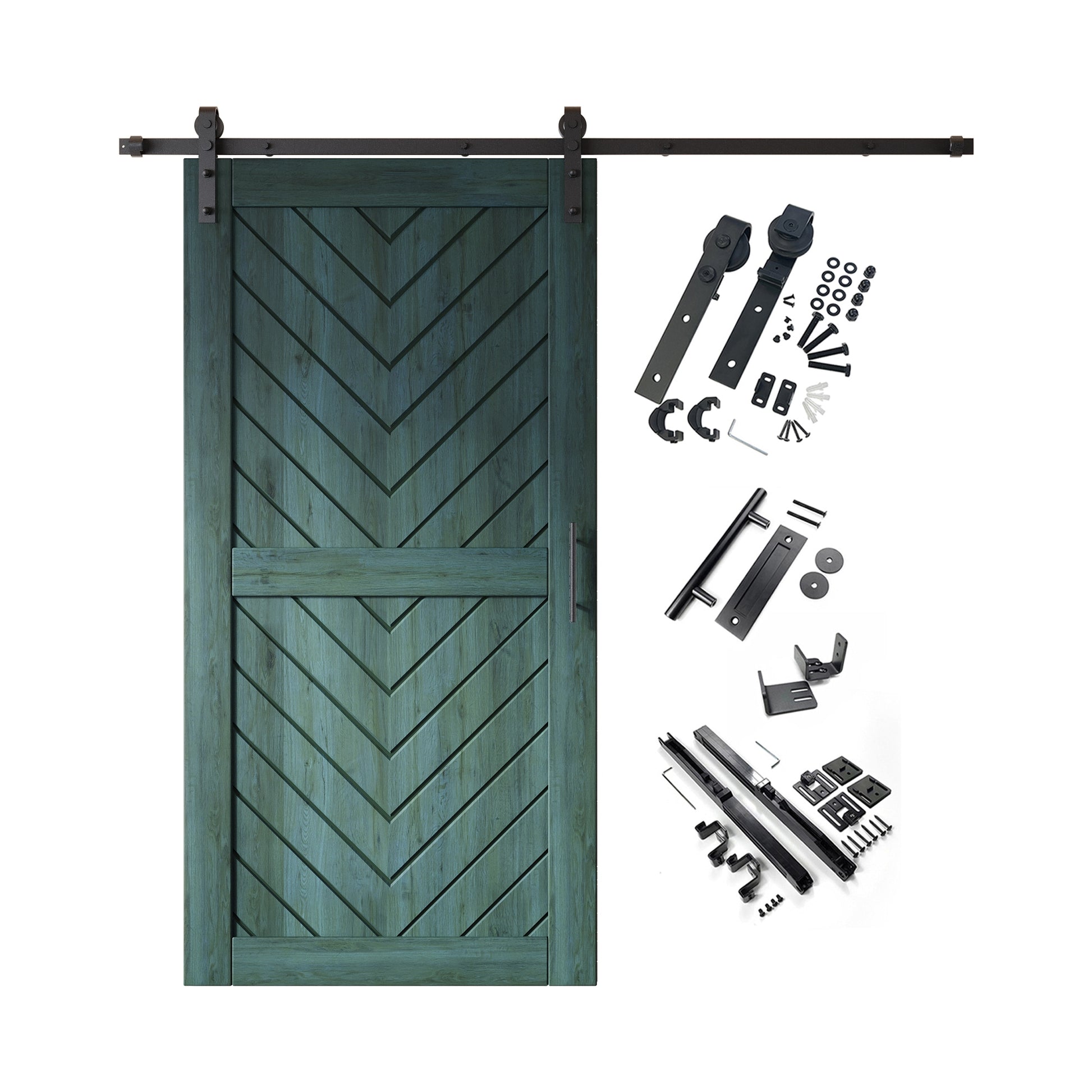 HOMACER 32-in x 80-in Royal Pine Herringbone Pine Wood Solid core Single Barn Door (Hardware Included)