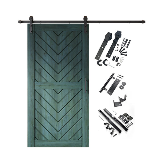HOMACER 32-in x 80-in Royal Pine Herringbone Pine Wood Solid core Single Barn Door (Hardware Included)