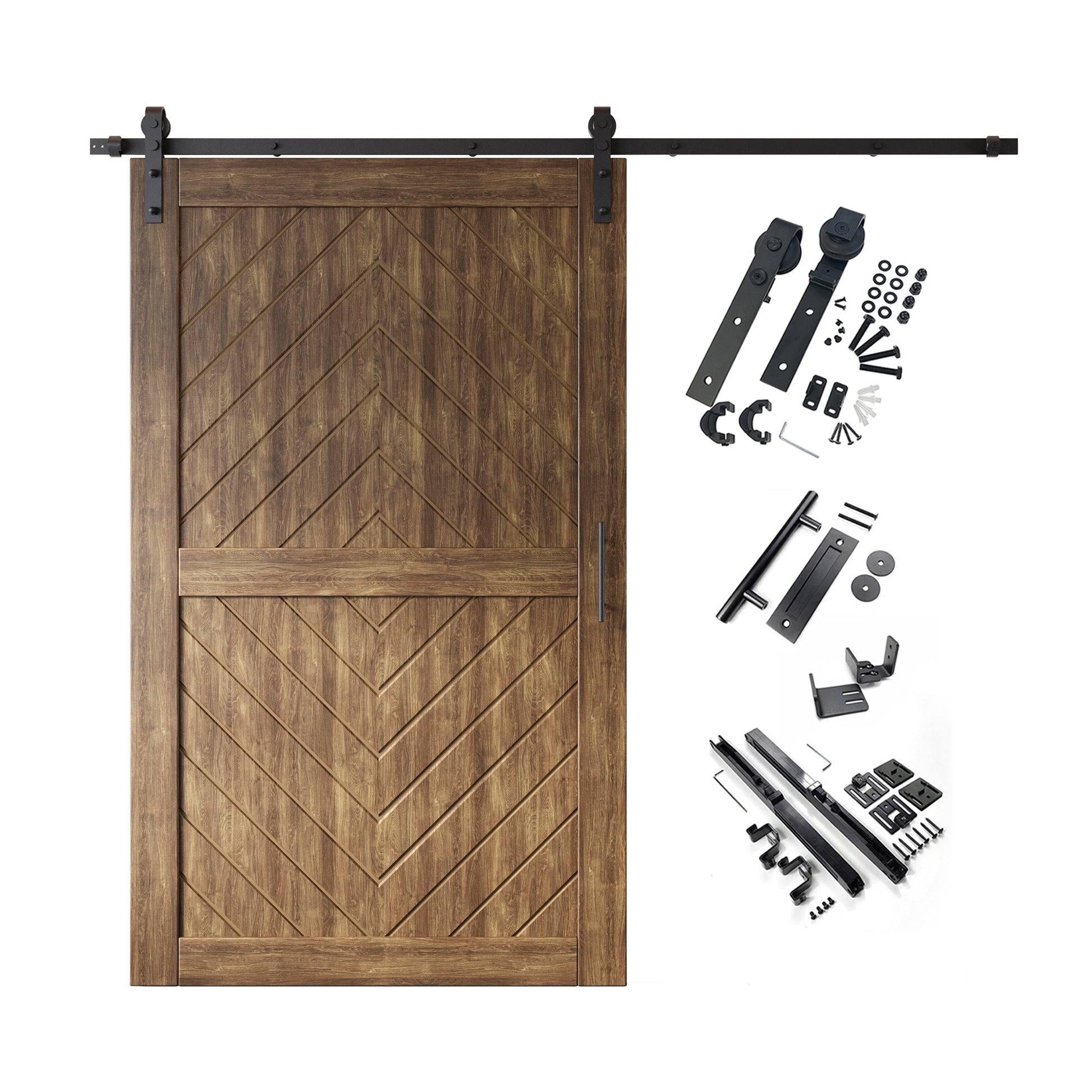 HOMACER 48-in x 80-in Dark Walnut Herringbone Pine Wood Solid core Single Barn Door (Hardware Included)