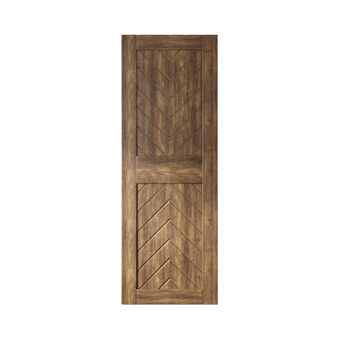 HOMACER 30-in x 80-in Dark Walnut Herringbone Pine Wood Solid core Single Barn Door (Hardware Not Included)