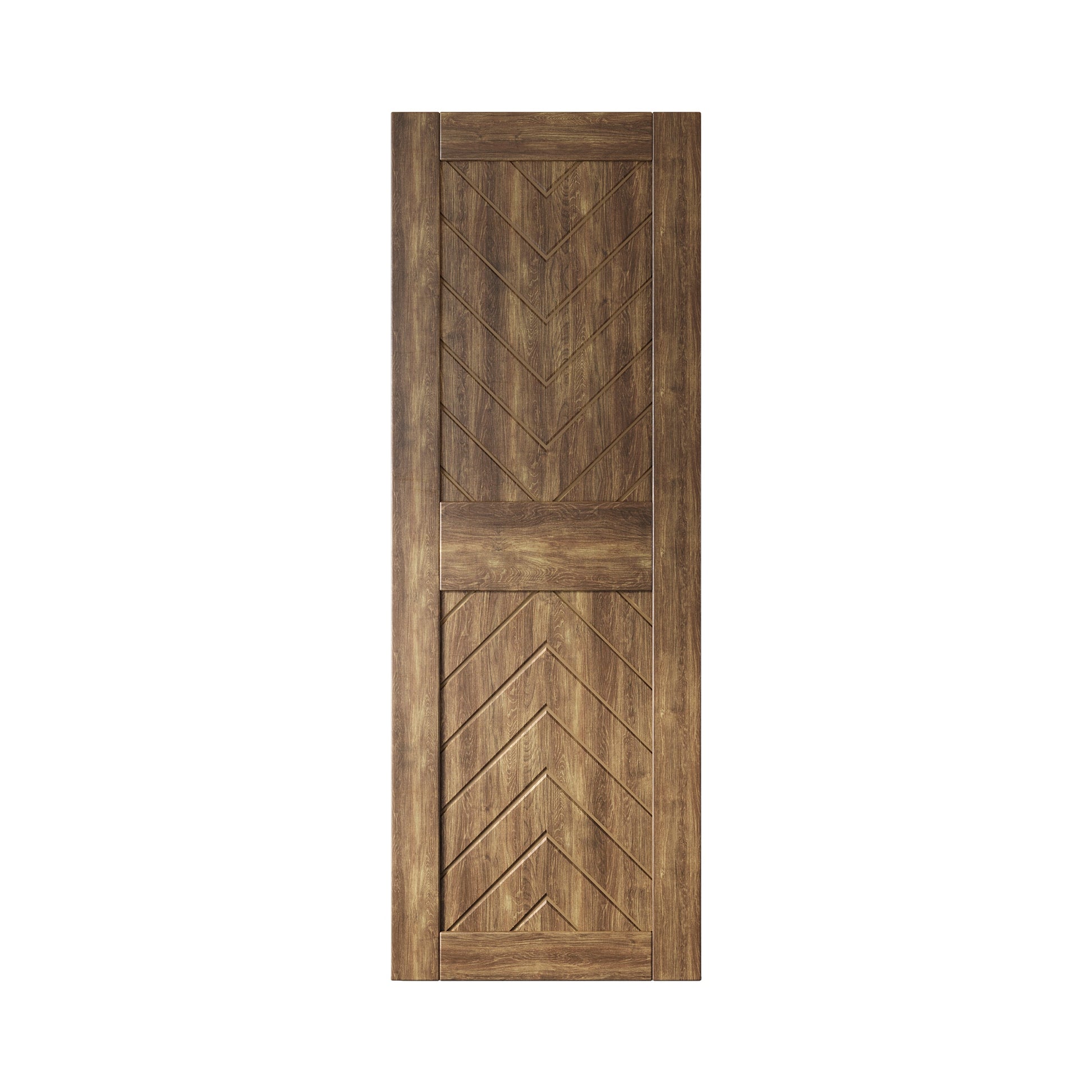 HOMACER 30-in x 80-in Dark Walnut Herringbone Pine Wood Solid core Single Barn Door (Hardware Not Included)