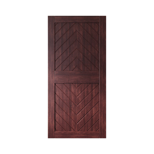 HOMACER 32-in x 84-in Red Mahogany Herringbone Pine Wood Solid core Single Barn Door (Hardware Not Included)