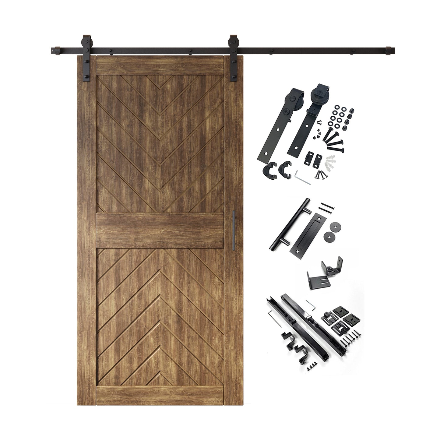 HOMACER 36-in x 84-in Dark Walnut Herringbone Pine Wood Solid core Single Barn Door (Hardware Included)