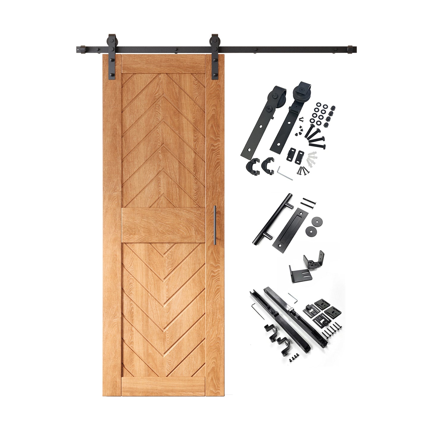 HOMACER 30-in x 84-in Early American Herringbone Pine Wood Solid core Single Barn Door (Hardware Included)
