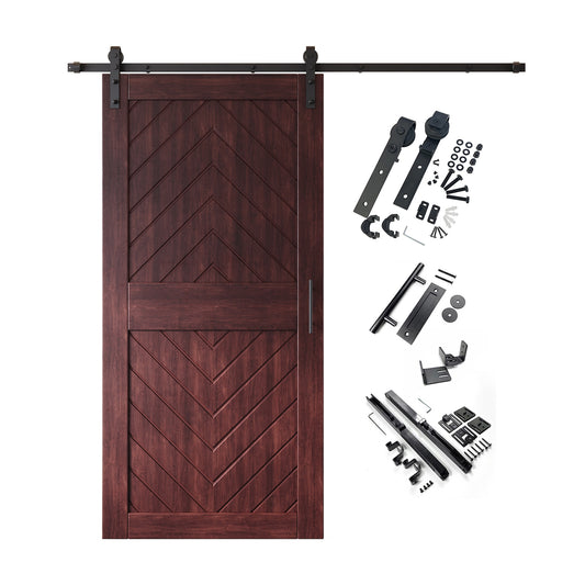 HOMACER 36-in x 84-in Red Mahogany Herringbone Pine Wood Solid core Single Barn Door (Hardware Included)