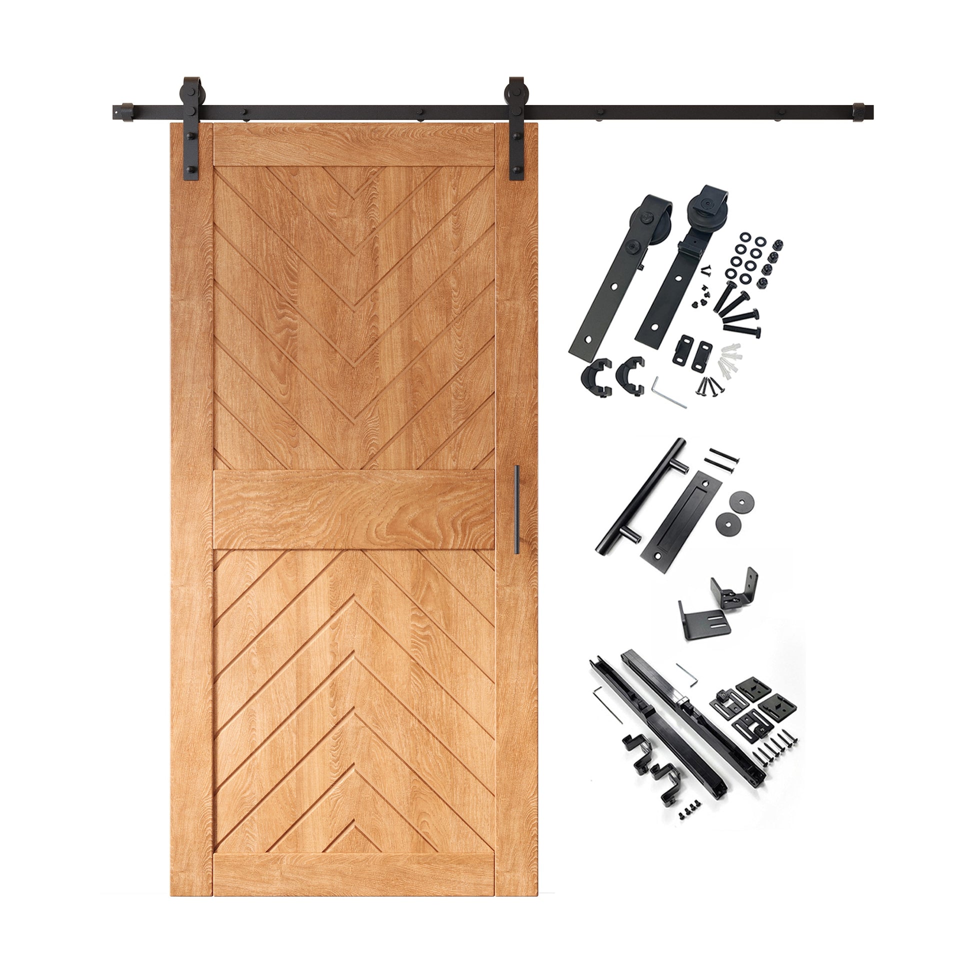 HOMACER 36-in x 84-in Early American Herringbone Pine Wood Solid core Single Barn Door (Hardware Included)