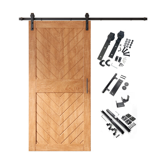 HOMACER 40-in x 84-in Early American Herringbone Pine Wood Solid core Single Barn Door (Hardware Included)