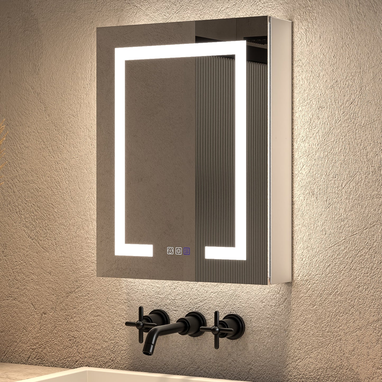 ExBrite Opale 20-in x 26-in Lighted LED Fog Free Surface/Recessed Mount Silvery Gray Mirrored Rectangle Soft Close Medicine Cabinet with Outlet