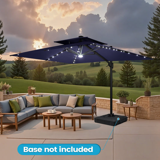 Crestlive Products 11-ft Aluminum Navy Crank Cantilever Patio Umbrella with Lights